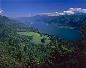 A view of the valley and lake from above.